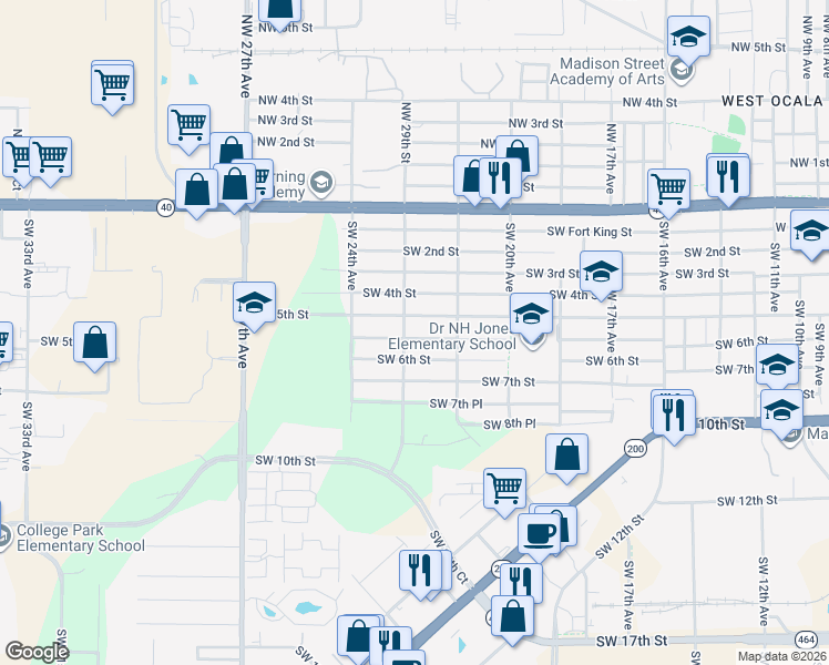 map of restaurants, bars, coffee shops, grocery stores, and more near in Ocala
