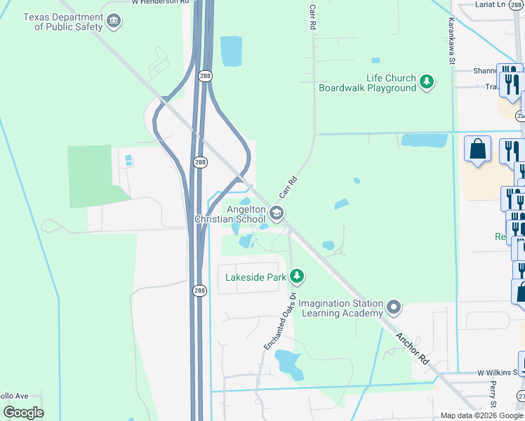 map of restaurants, bars, coffee shops, grocery stores, and more near 781 Anchor Road in Angleton