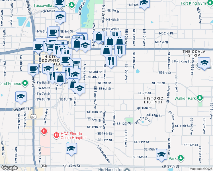 map of restaurants, bars, coffee shops, grocery stores, and more near 810 Southeast 5th Street in Ocala