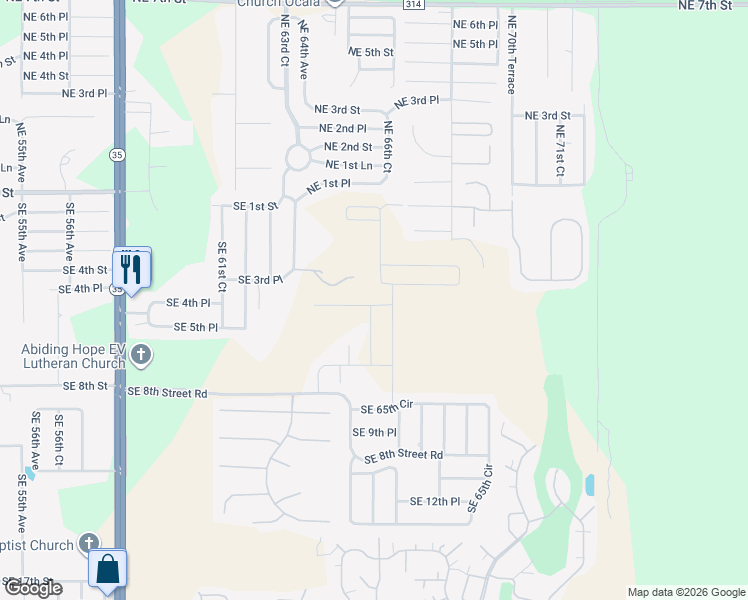 map of restaurants, bars, coffee shops, grocery stores, and more near 6609 Southeast 4th Lane in Ocala