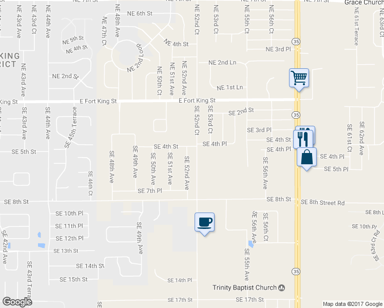map of restaurants, bars, coffee shops, grocery stores, and more near 405 Southeast 52nd Avenue in Ocala