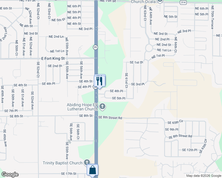 map of restaurants, bars, coffee shops, grocery stores, and more near 5981 Southeast 4th Place in Ocala