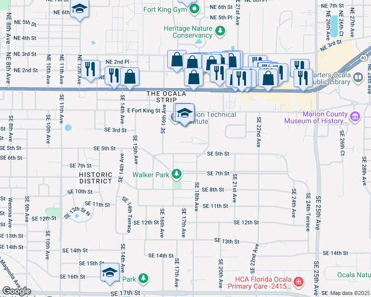 map of restaurants, bars, coffee shops, grocery stores, and more near 1735 Southeast 5th Street in Ocala