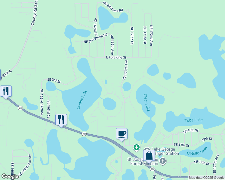 map of restaurants, bars, coffee shops, grocery stores, and more near 450 Southeast 169 Avenue in Silver Springs