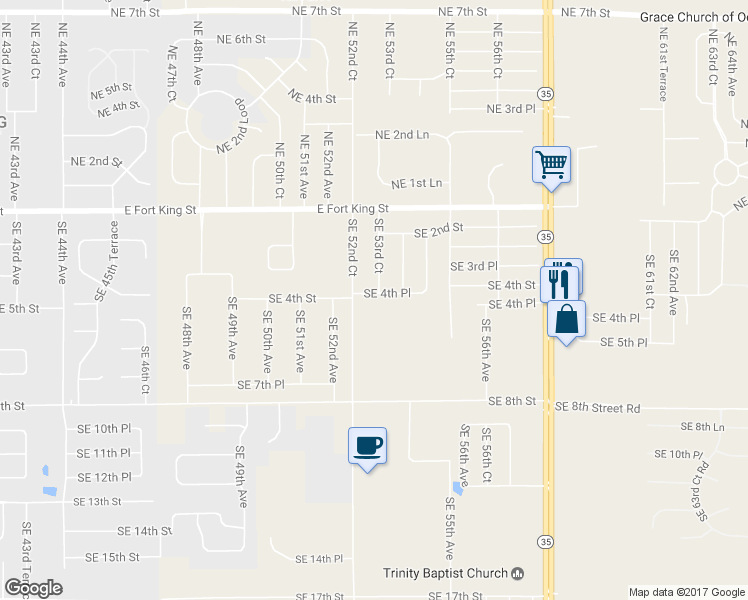 map of restaurants, bars, coffee shops, grocery stores, and more near 5320 Southeast 4th Place in Ocala