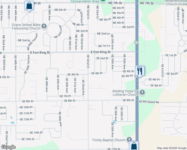 map of restaurants, bars, coffee shops, grocery stores, and more near 5340 Southeast 4th Place in Ocala