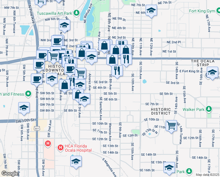 map of restaurants, bars, coffee shops, grocery stores, and more near 810 Southeast 5th Street in Ocala