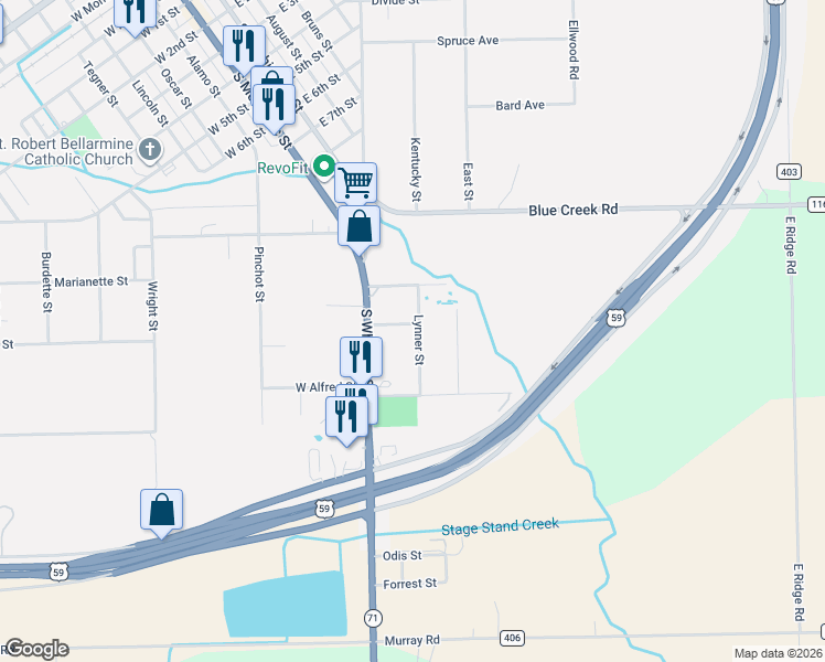 map of restaurants, bars, coffee shops, grocery stores, and more near 207 Jan Street in El Campo