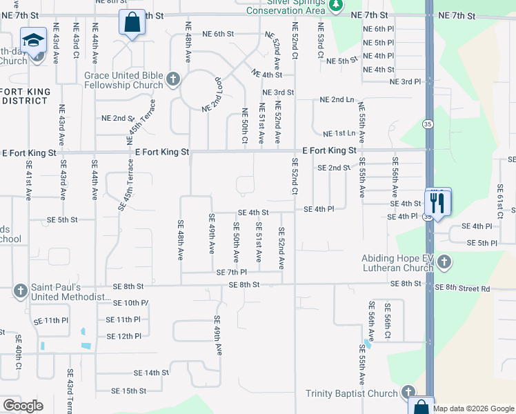 map of restaurants, bars, coffee shops, grocery stores, and more near 326 Southeast 50th Terrace in Ocala