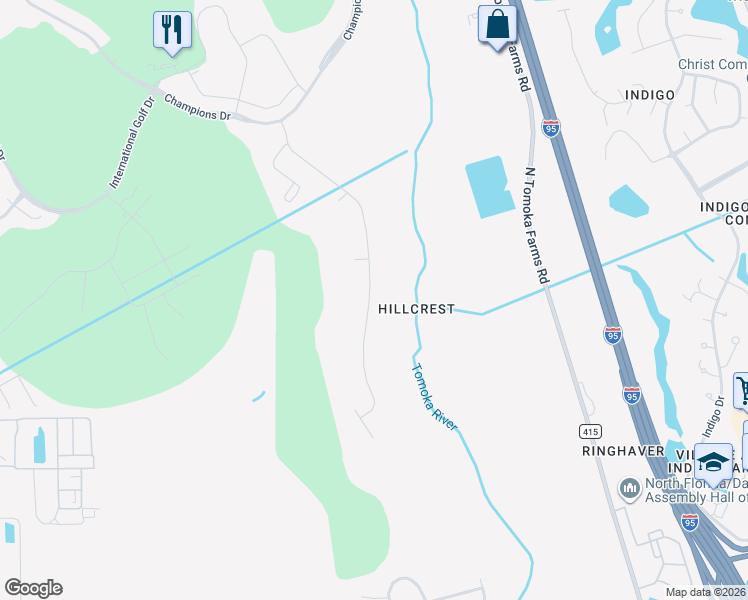 map of restaurants, bars, coffee shops, grocery stores, and more near 851 Champions Drive in Daytona Beach