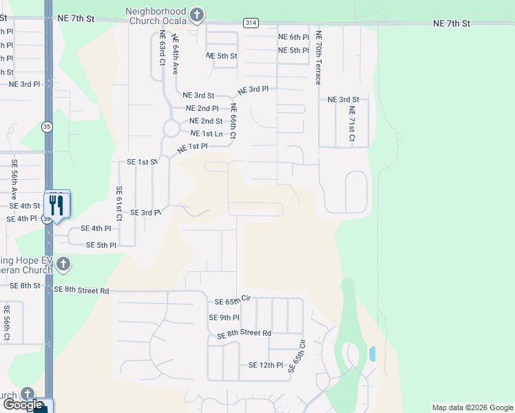 map of restaurants, bars, coffee shops, grocery stores, and more near 6740 Southeast 1st Street in Ocala