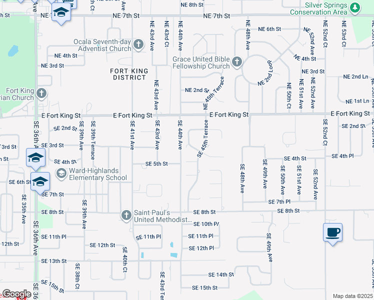 map of restaurants, bars, coffee shops, grocery stores, and more near 224 Southeast 44th Terrace in Ocala