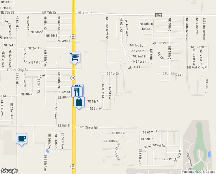 map of restaurants, bars, coffee shops, grocery stores, and more near 222 Southeast 62nd Avenue in Ocala