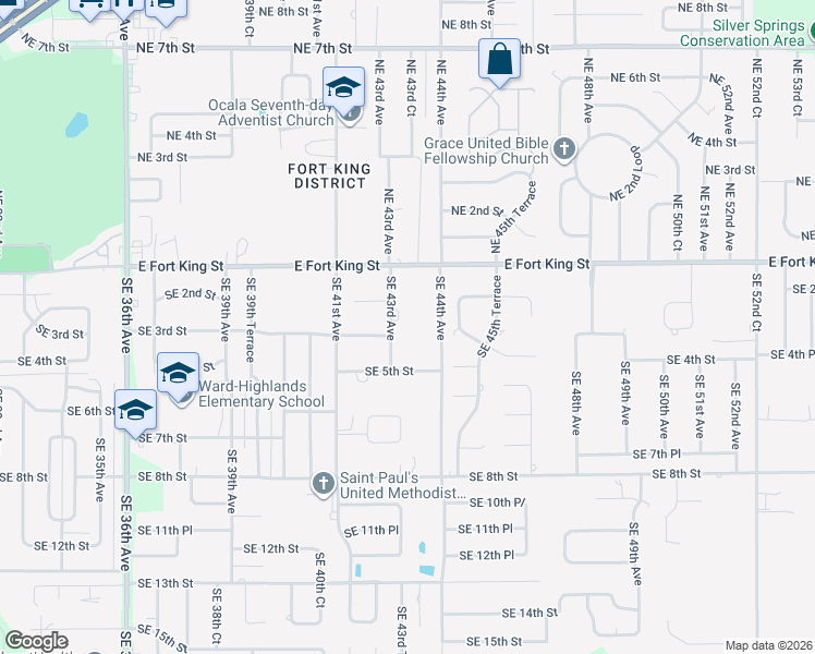 map of restaurants, bars, coffee shops, grocery stores, and more near 231 Southeast 43rd Avenue in Ocala