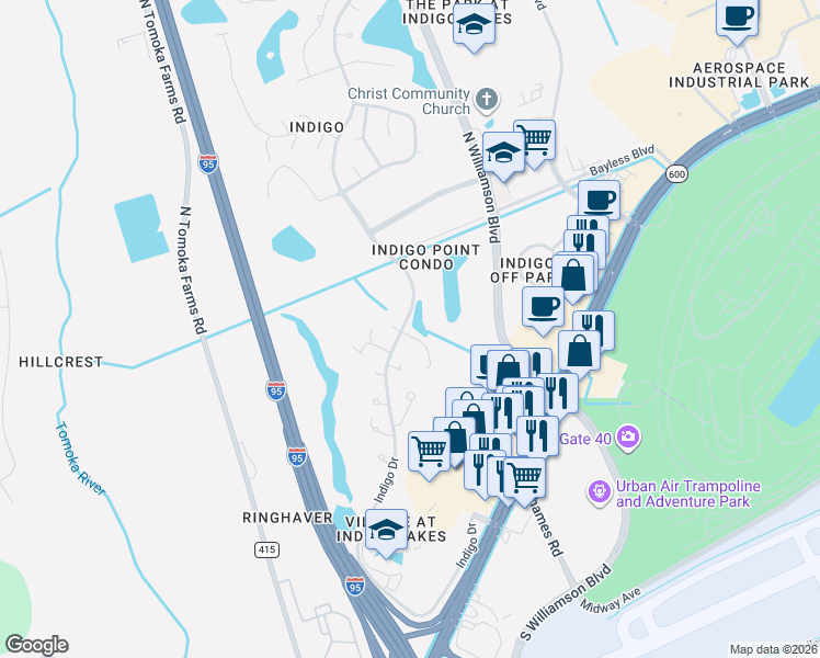 map of restaurants, bars, coffee shops, grocery stores, and more near 100 Spyglass Circle in Daytona Beach