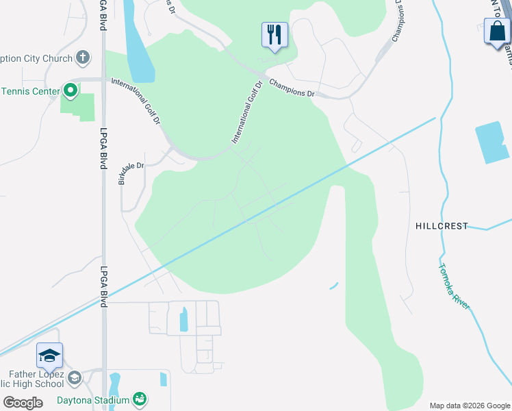 map of restaurants, bars, coffee shops, grocery stores, and more near 387-393 International Golf Drive in Daytona Beach