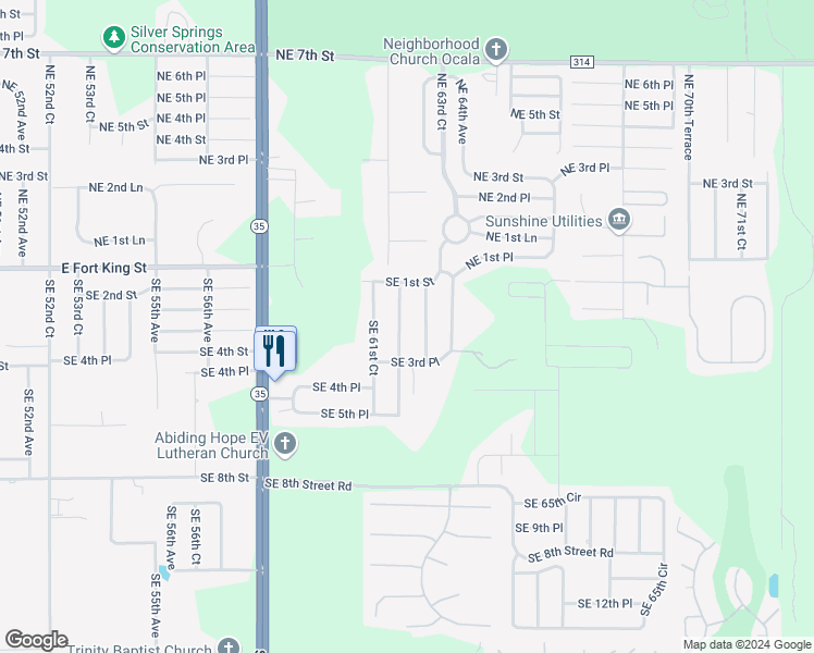 map of restaurants, bars, coffee shops, grocery stores, and more near 222 Southeast 62nd Avenue in Ocala