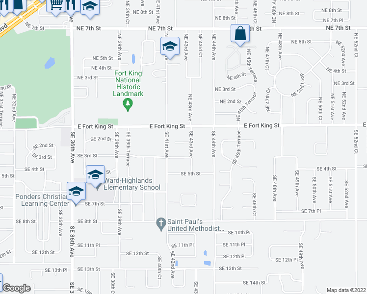 map of restaurants, bars, coffee shops, grocery stores, and more near 4145 Southeast 3rd Street in Ocala