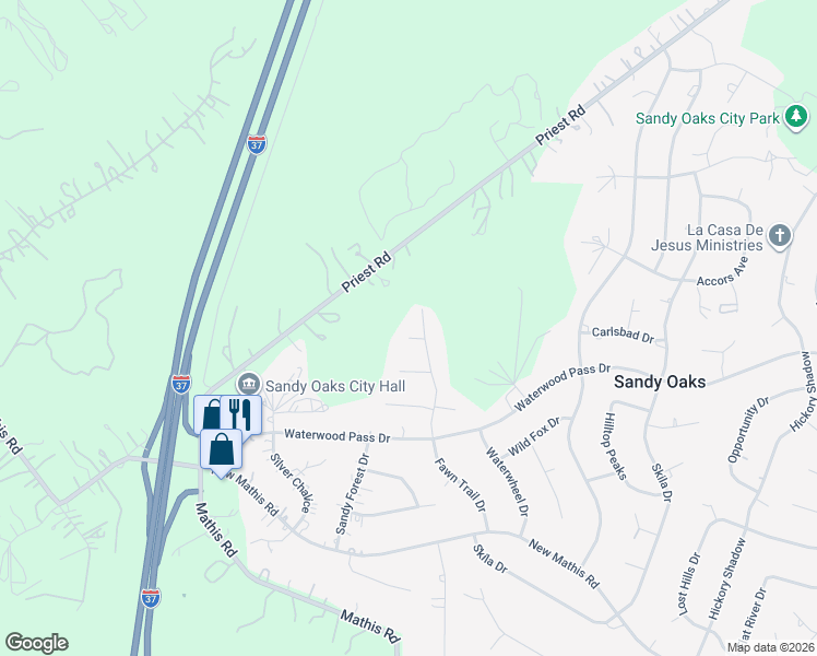 map of restaurants, bars, coffee shops, grocery stores, and more near 3914 Anaqua Drive in Elmendorf