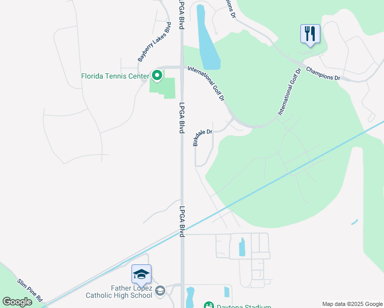 map of restaurants, bars, coffee shops, grocery stores, and more near 237 Birkdale Drive in Daytona Beach