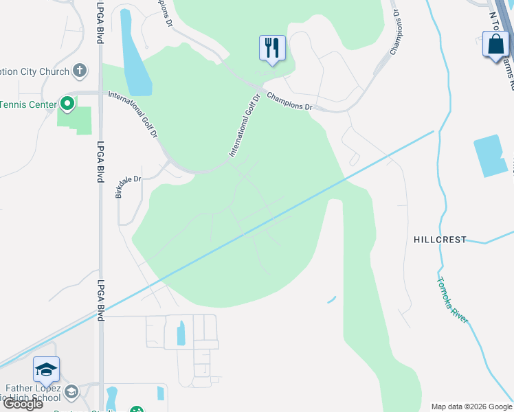 map of restaurants, bars, coffee shops, grocery stores, and more near 387-393 International Golf Drive in Daytona Beach
