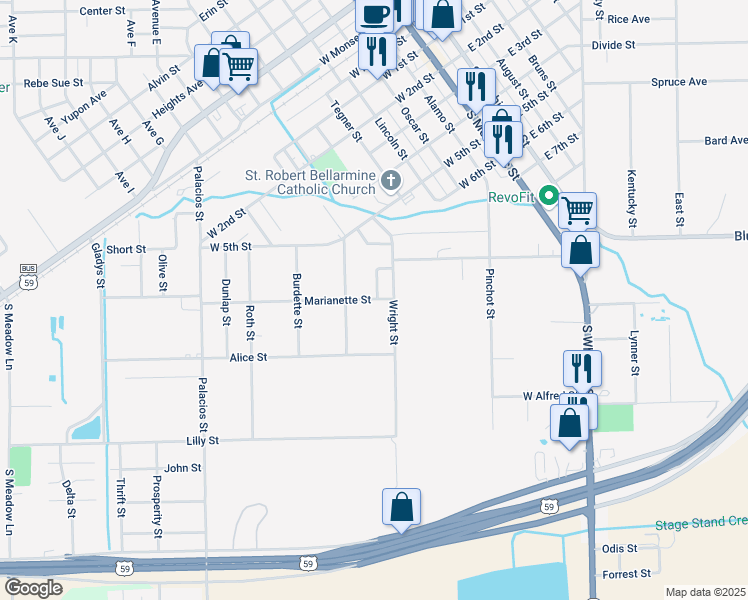 map of restaurants, bars, coffee shops, grocery stores, and more near 803 Mcgrew Street in El Campo
