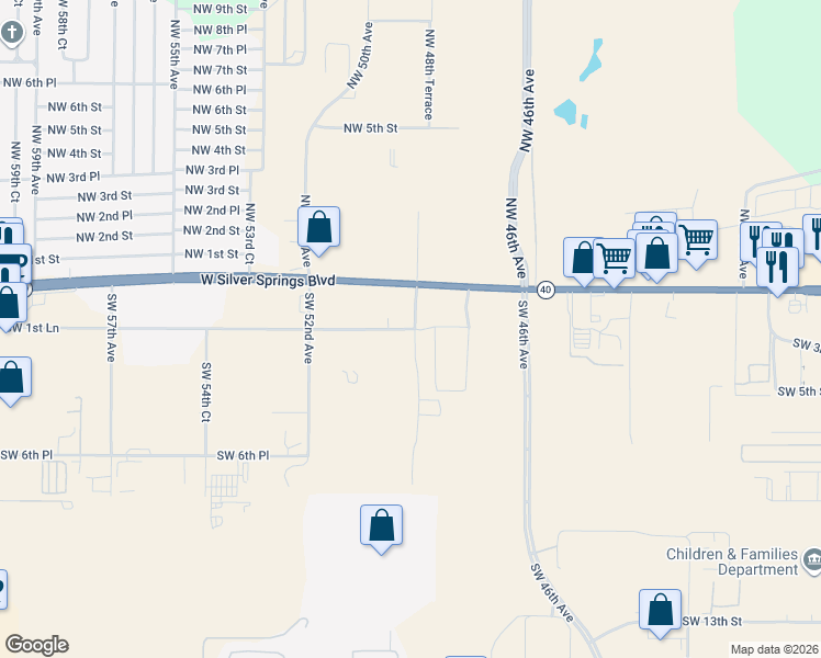 map of restaurants, bars, coffee shops, grocery stores, and more near 4235 Southwest 1st Lane in Ocala
