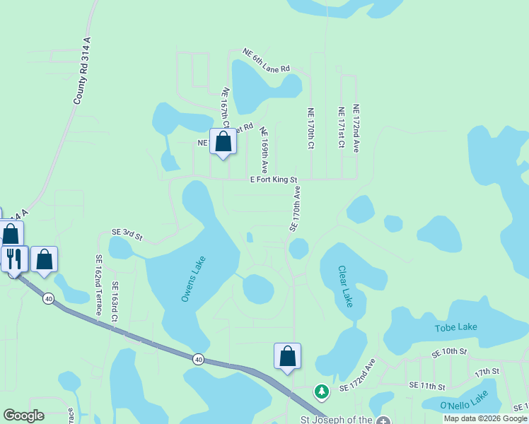 map of restaurants, bars, coffee shops, grocery stores, and more near 16880 Southeast 1st Street in Silver Springs