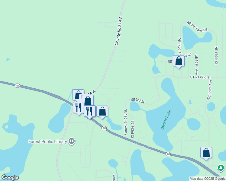 map of restaurants, bars, coffee shops, grocery stores, and more near 16159 Northeast 2nd Street in Silver Springs