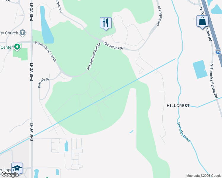map of restaurants, bars, coffee shops, grocery stores, and more near 841 Champions Drive in Daytona Beach