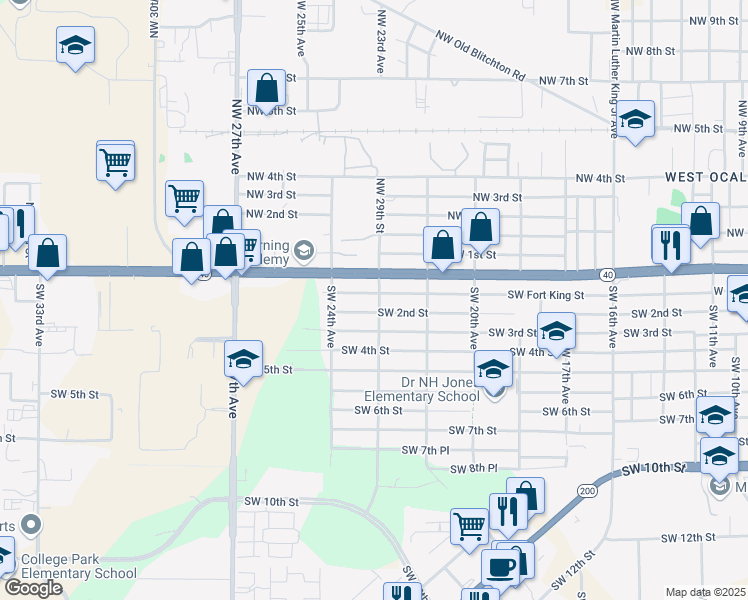 map of restaurants, bars, coffee shops, grocery stores, and more near 2300 Southwest Fort King Street in Ocala