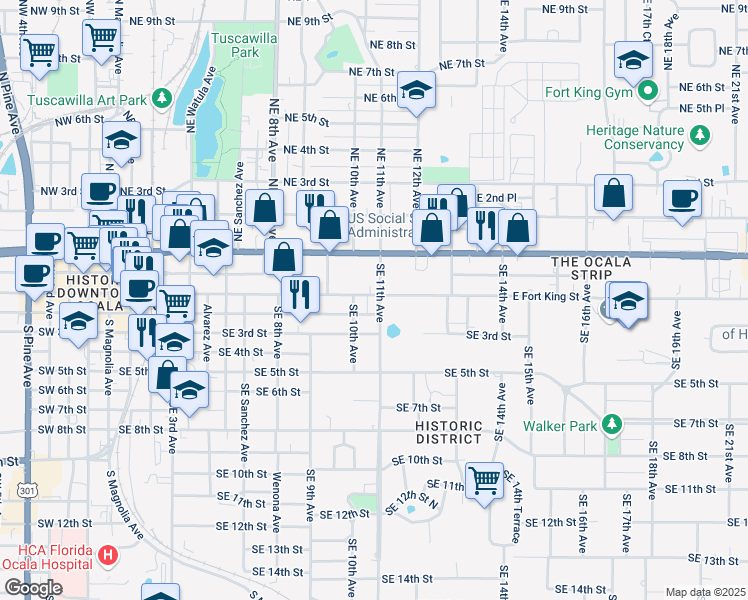 map of restaurants, bars, coffee shops, grocery stores, and more near 1030 East Fort King Street in Ocala
