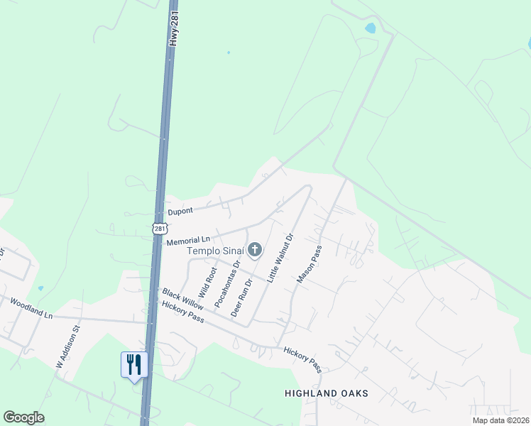 map of restaurants, bars, coffee shops, grocery stores, and more near 1502 Memorial Lane in San Antonio