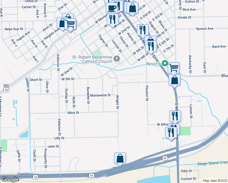 map of restaurants, bars, coffee shops, grocery stores, and more near 803 Mcgrew Street in El Campo