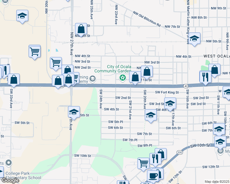 map of restaurants, bars, coffee shops, grocery stores, and more near 2300 Southwest Fort King Street in Ocala