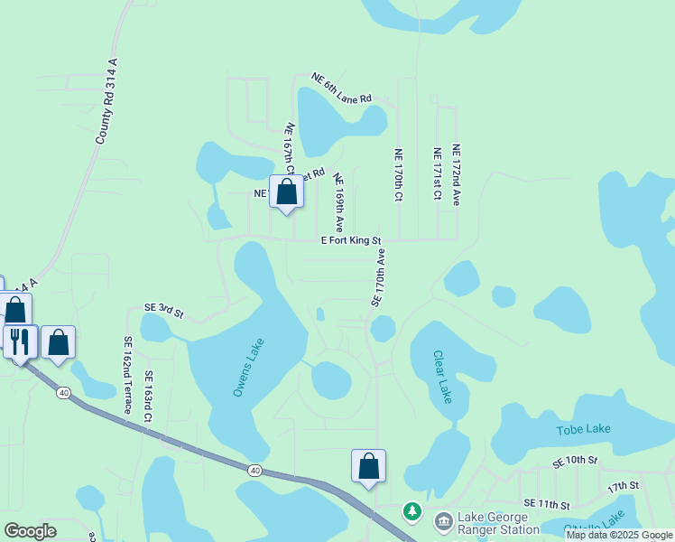 map of restaurants, bars, coffee shops, grocery stores, and more near 16880 Southeast 1st Street in Silver Springs