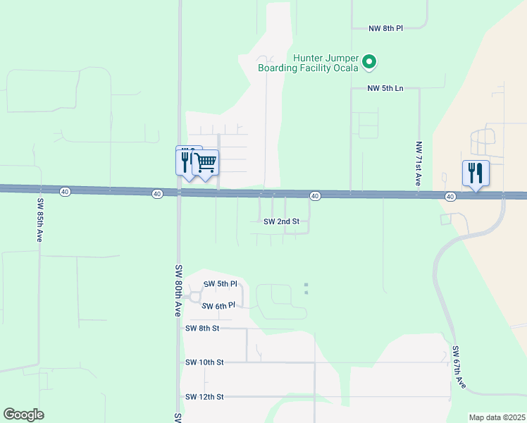 map of restaurants, bars, coffee shops, grocery stores, and more near 165 Southwest 77th Avenue in Ocala