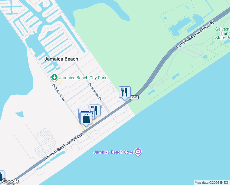 map of restaurants, bars, coffee shops, grocery stores, and more near 16514 Captain Kidd Road in Jamaica Beach