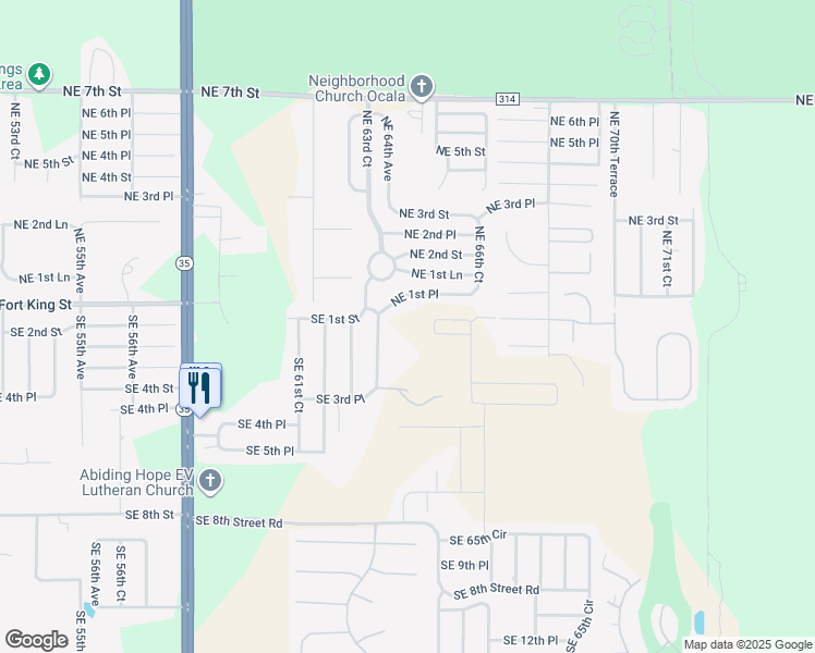 map of restaurants, bars, coffee shops, grocery stores, and more near 6390 Northeast 1st Place in Ocala