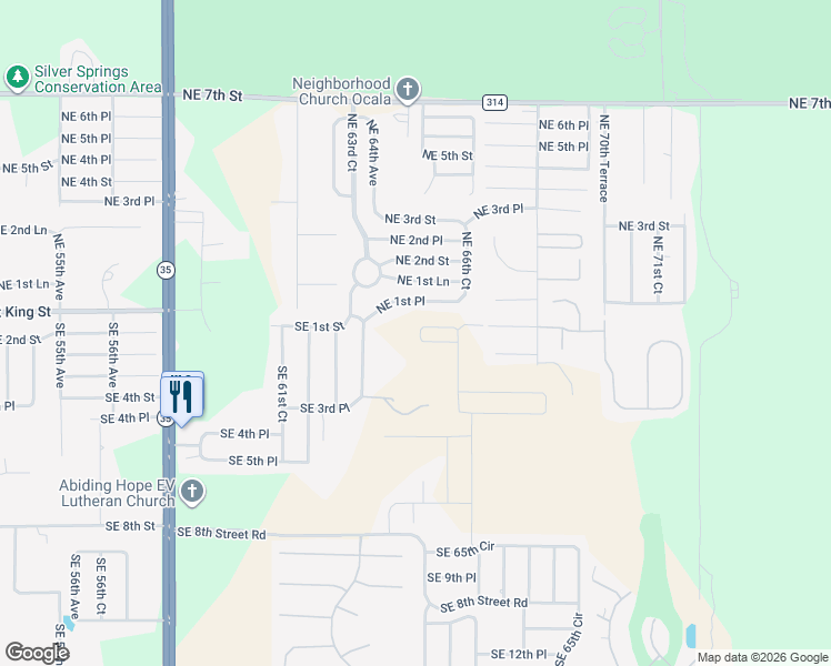 map of restaurants, bars, coffee shops, grocery stores, and more near 6390 Northeast 1st Place in Ocala