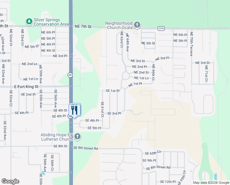 map of restaurants, bars, coffee shops, grocery stores, and more near 13 Southeast 62nd Terrace in Ocala