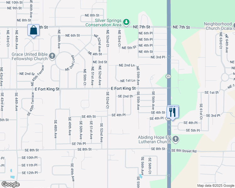 map of restaurants, bars, coffee shops, grocery stores, and more near 5351 Southeast 2nd Street in Ocala