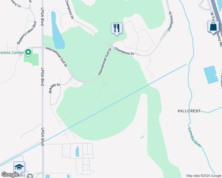 map of restaurants, bars, coffee shops, grocery stores, and more near 387-393 International Golf Drive in Daytona Beach