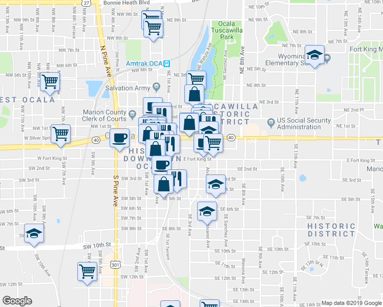 map of restaurants, bars, coffee shops, grocery stores, and more near in Ocala
