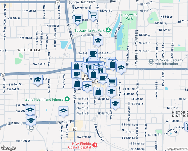 map of restaurants, bars, coffee shops, grocery stores, and more near in Ocala