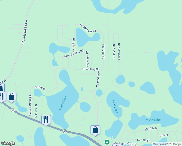 map of restaurants, bars, coffee shops, grocery stores, and more near 16880 Southeast 1st Street in Silver Springs