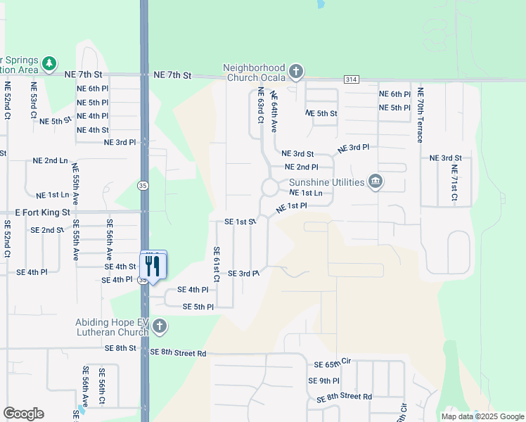 map of restaurants, bars, coffee shops, grocery stores, and more near 80 Northeast 63rd Court in Ocala