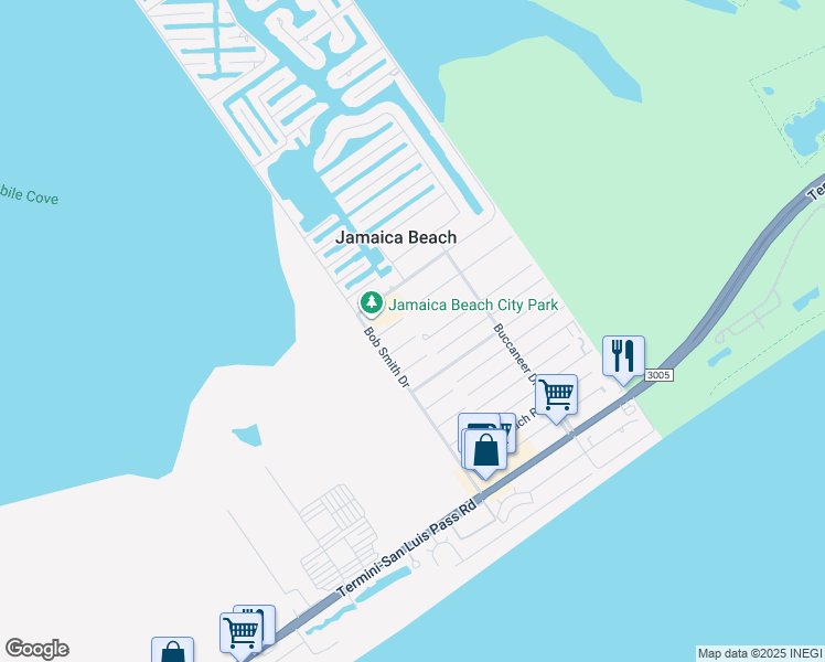 map of restaurants, bars, coffee shops, grocery stores, and more near 16635 John Silver Road in Jamaica Beach