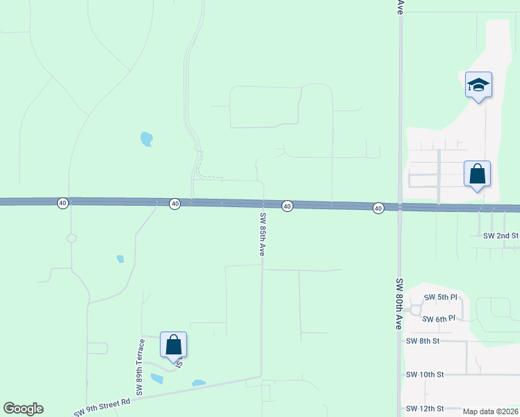 map of restaurants, bars, coffee shops, grocery stores, and more near 8365-8499 Highway 40 in Ocala