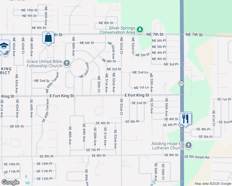 map of restaurants, bars, coffee shops, grocery stores, and more near 60 Northeast 52nd Avenue in Ocala